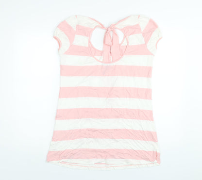 SAVIDA Womens Pink Striped Viscose Basic T-Shirt Size 16 Scoop Neck