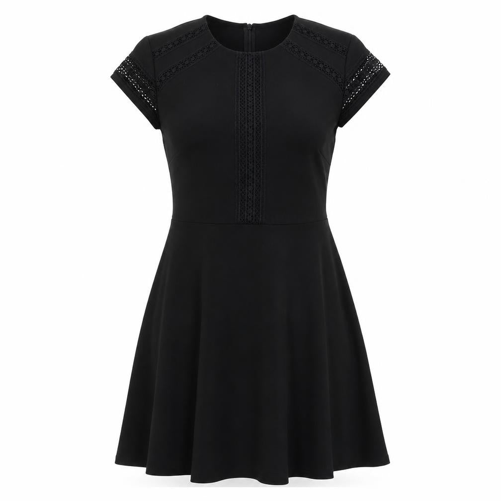 H&M Womens Black Polyester A-Line Size M Round Neck Zip