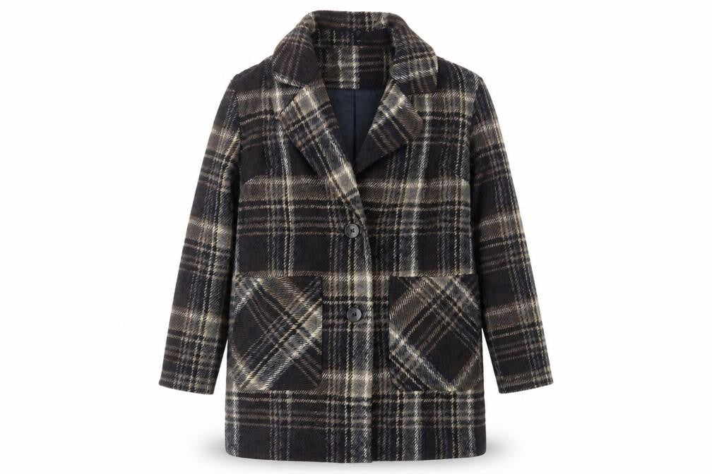 Indigo Womens Blue Plaid Overcoat Coat Size 10 Button