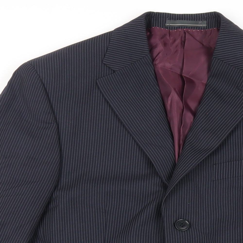 Greenwoods Mens Blue Striped Polyester Jacket Suit Jacket Size 36 Regular