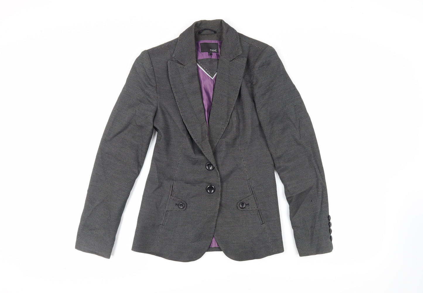 NEXT Womens Black Geometric Jacket Blazer Size 6 Button