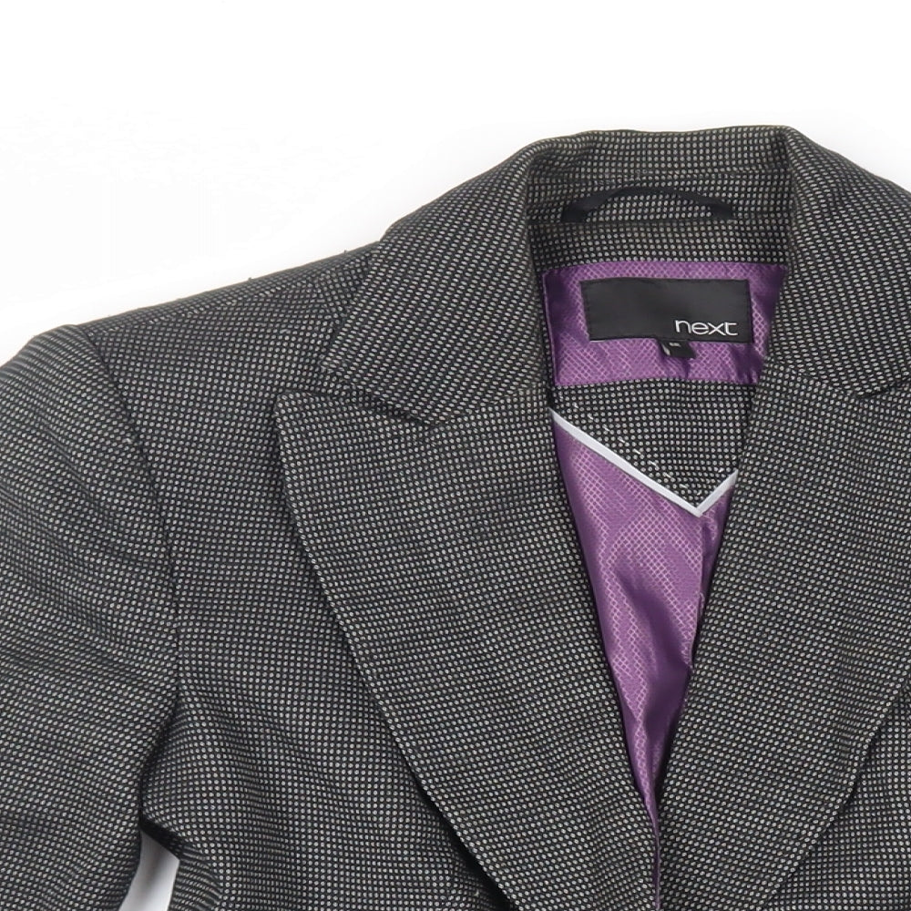 NEXT Womens Black Geometric Jacket Blazer Size 6 Button
