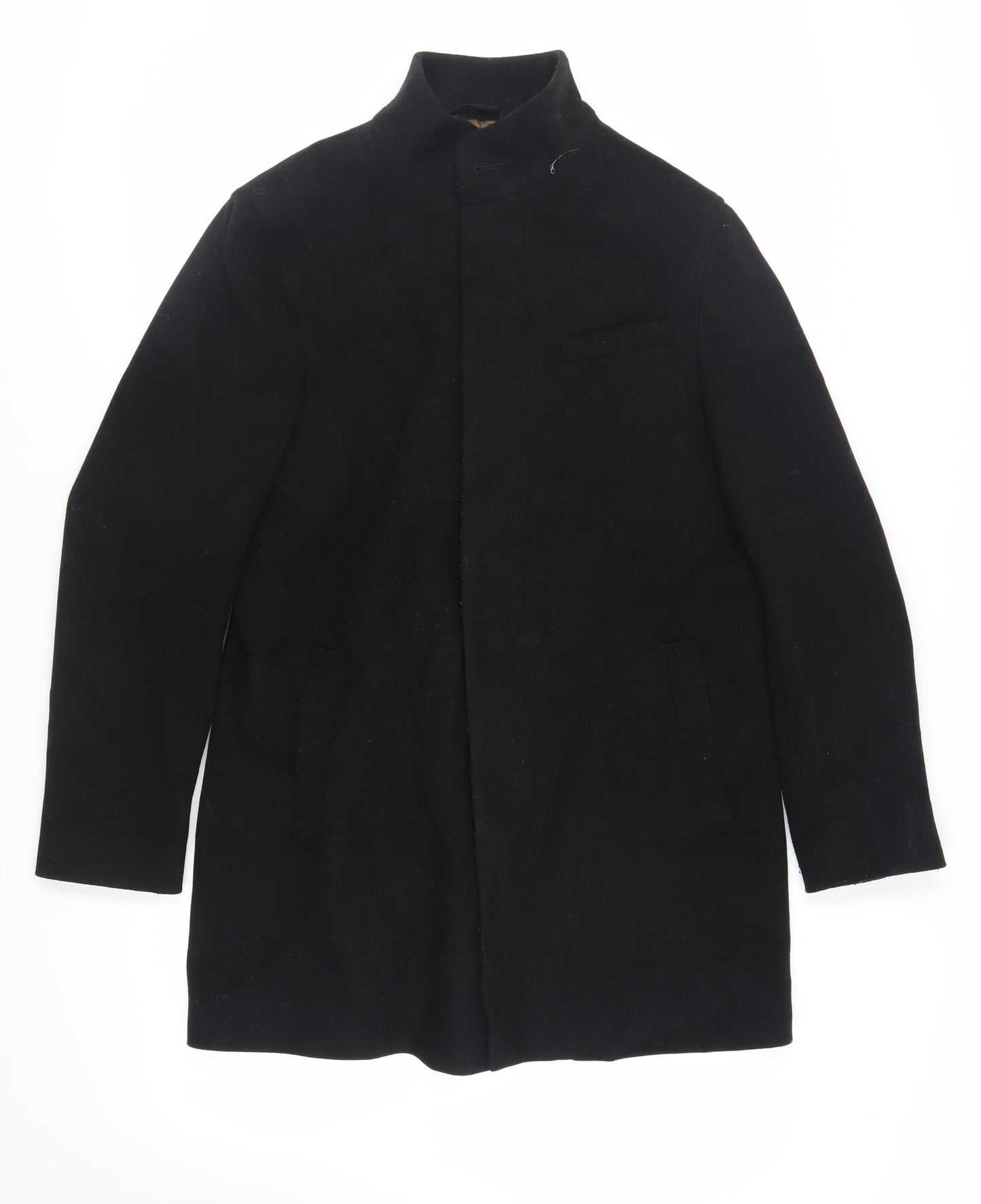 Marks and Spencer Mens Black Overcoat Coat Size L Button