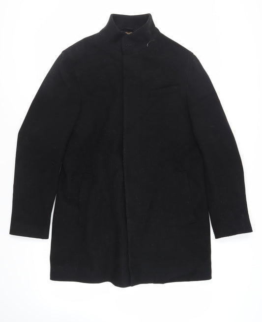 Marks and Spencer Mens Black Overcoat Coat Size L Button