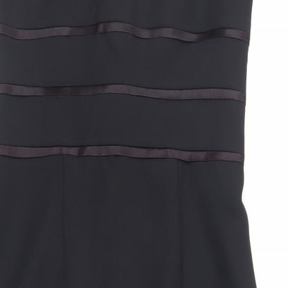 Close-up detail of Principles women’s black polyester sheath, size UK 12, roll neck zip - lined