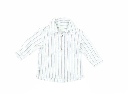 Additional front view of Monsoon Baby Blue Striped Cotton Basic Blouse, size 6-9, Months Collared Snap