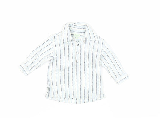 Monsoon Baby Blue Striped Cotton Basic Blouse Size 6-9 Months Collared Snap