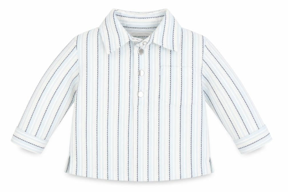 Monsoon Baby Blue Striped Cotton Basic Blouse Size 6-9 Months Collared Snap