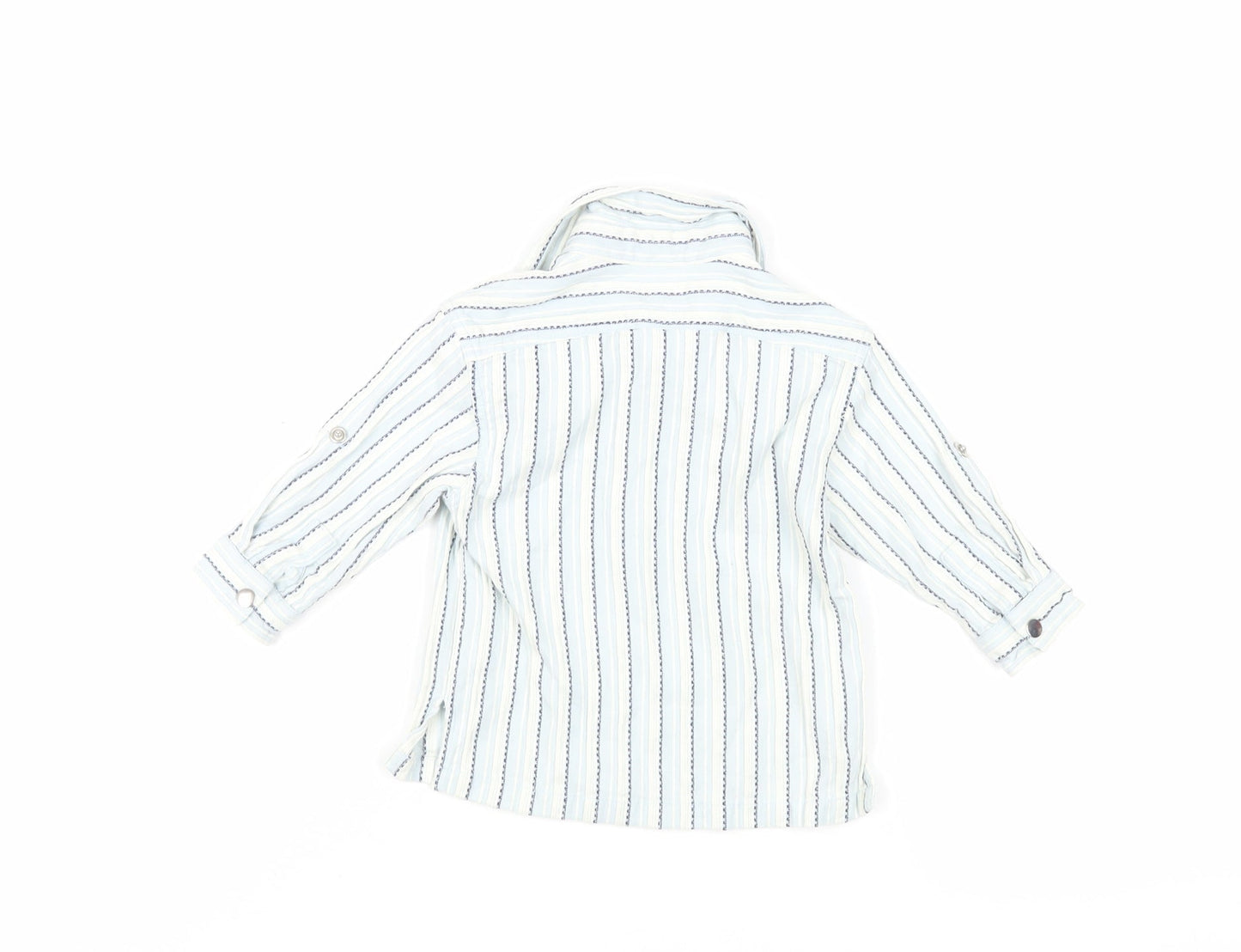 Monsoon Baby Blue Striped Cotton Basic Blouse Size 6-9 Months Collared Snap