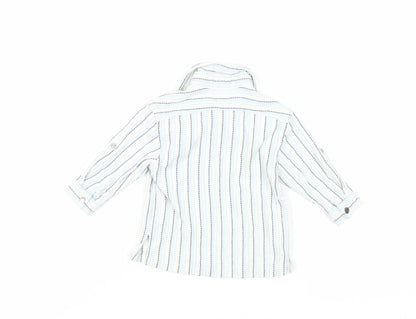 Back view of Monsoon Baby Blue Striped Cotton Basic Blouse, size 6-9, Months Collared Snap