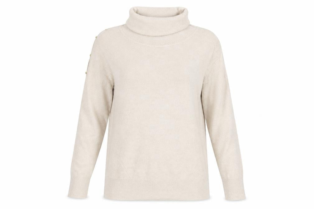 Bonmarché Womens Beige Roll Neck Viscose Pullover Jumper Size 12 - Cold Shoulder