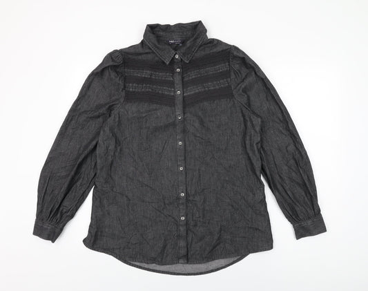 Marks and Spencer Womens Black Cotton Basic Button-Up Size 10 Collared