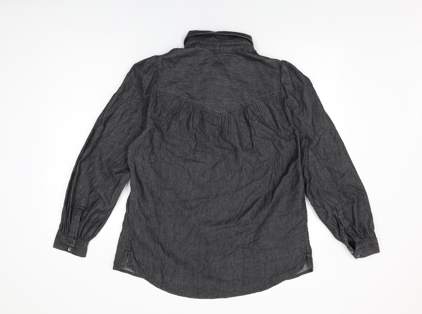 Marks and Spencer Womens Black Cotton Basic Button-Up Size 10 Collared