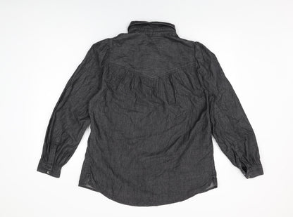 Marks & Spencer Womens Black Cotton Basic Button-Up Size 10 Collared