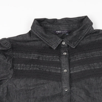 Marks & Spencer Womens Black Cotton Basic Button-Up Size 10 Collared