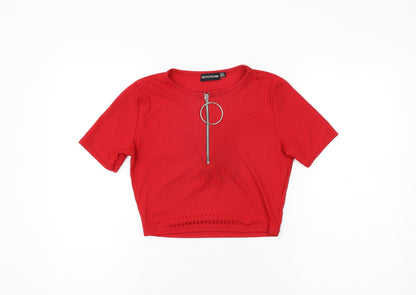 PRETTYLITTLETHING Womens Red Polyester Basic T-Shirt Size 12 Round Neck