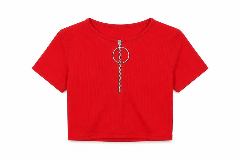 PRETTYLITTLETHING Womens Red Polyester Basic T-Shirt Size 12 Round Neck