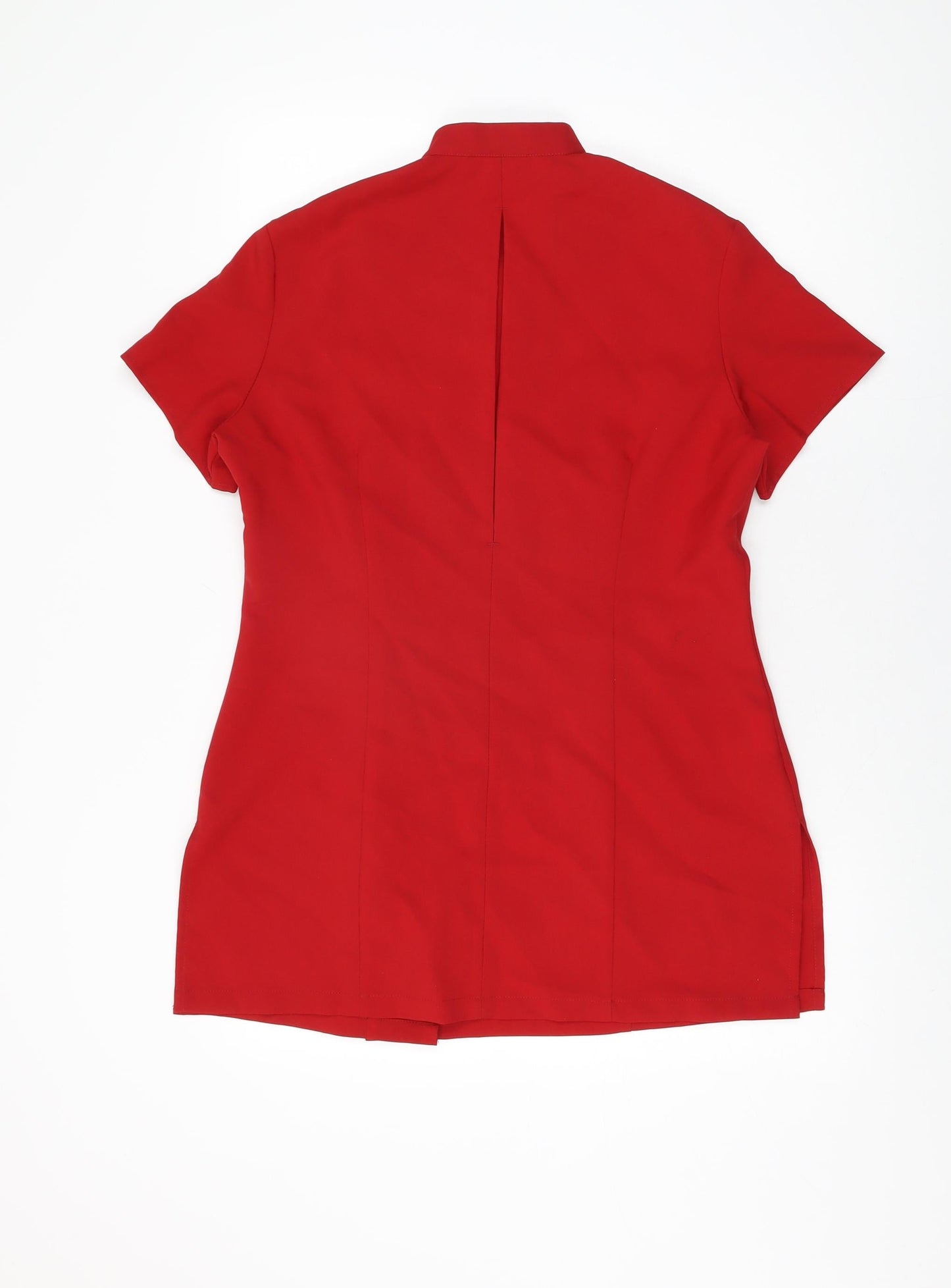 Simon Jersey Womens Red Polyester Basic Button-Up Size 14 V-Neck