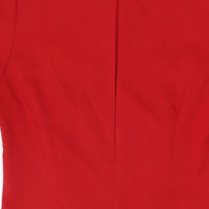 Simon Jersey Womens Red Polyester Basic Button-Up Size 14 V-Neck