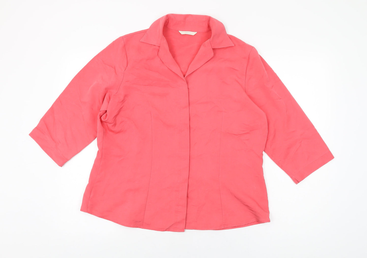 Marks and Spencer Womens Pink Viscose Basic Button-Up Size 18 Collared