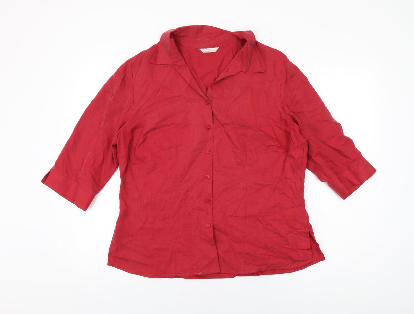 Marks and Spencer Womens Red Lyocell Basic Button-Up Size 18 Collared