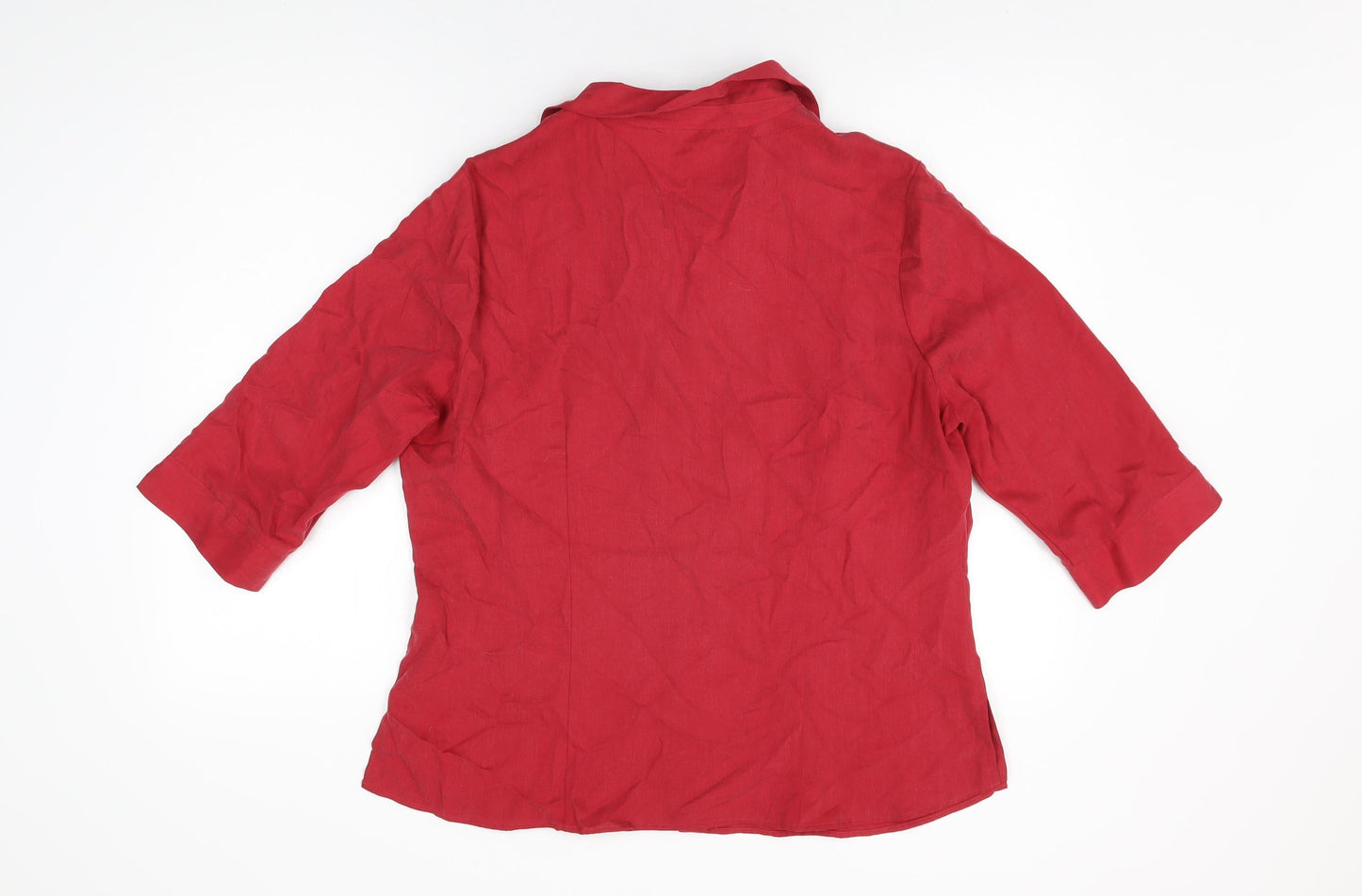 Marks and Spencer Womens Red Lyocell Basic Button-Up Size 18 Collared