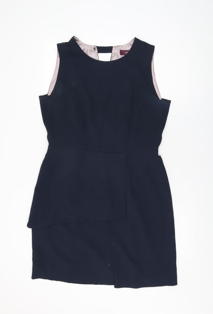 Next Womens Blue Polyester Bodycon Size 14 Round Neck Zip