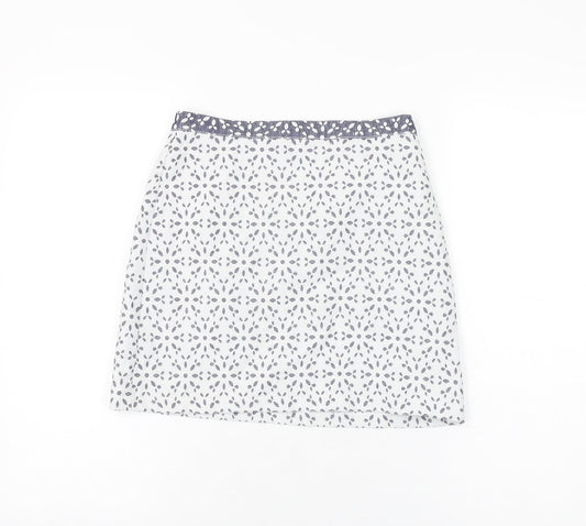 Topshop Womens White Floral Polyester Mini Skirt Size 8 Zip
