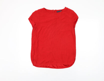 Marks & Spencer Womens Red Viscose Basic T-Shirt Size 12 Round Neck
