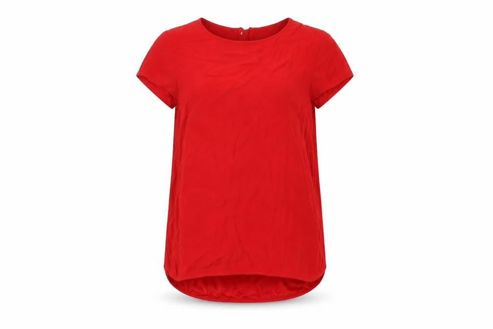 Marks & Spencer Womens Red Viscose Basic T-Shirt Size 12 Round Neck