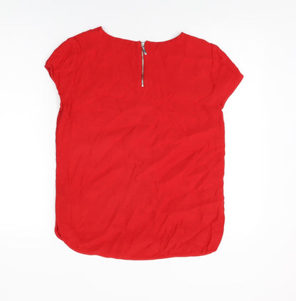 Marks & Spencer Womens Red Viscose Basic T-Shirt Size 12 Round Neck