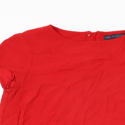 Marks & Spencer Womens Red Viscose Basic T-Shirt Size 12 Round Neck