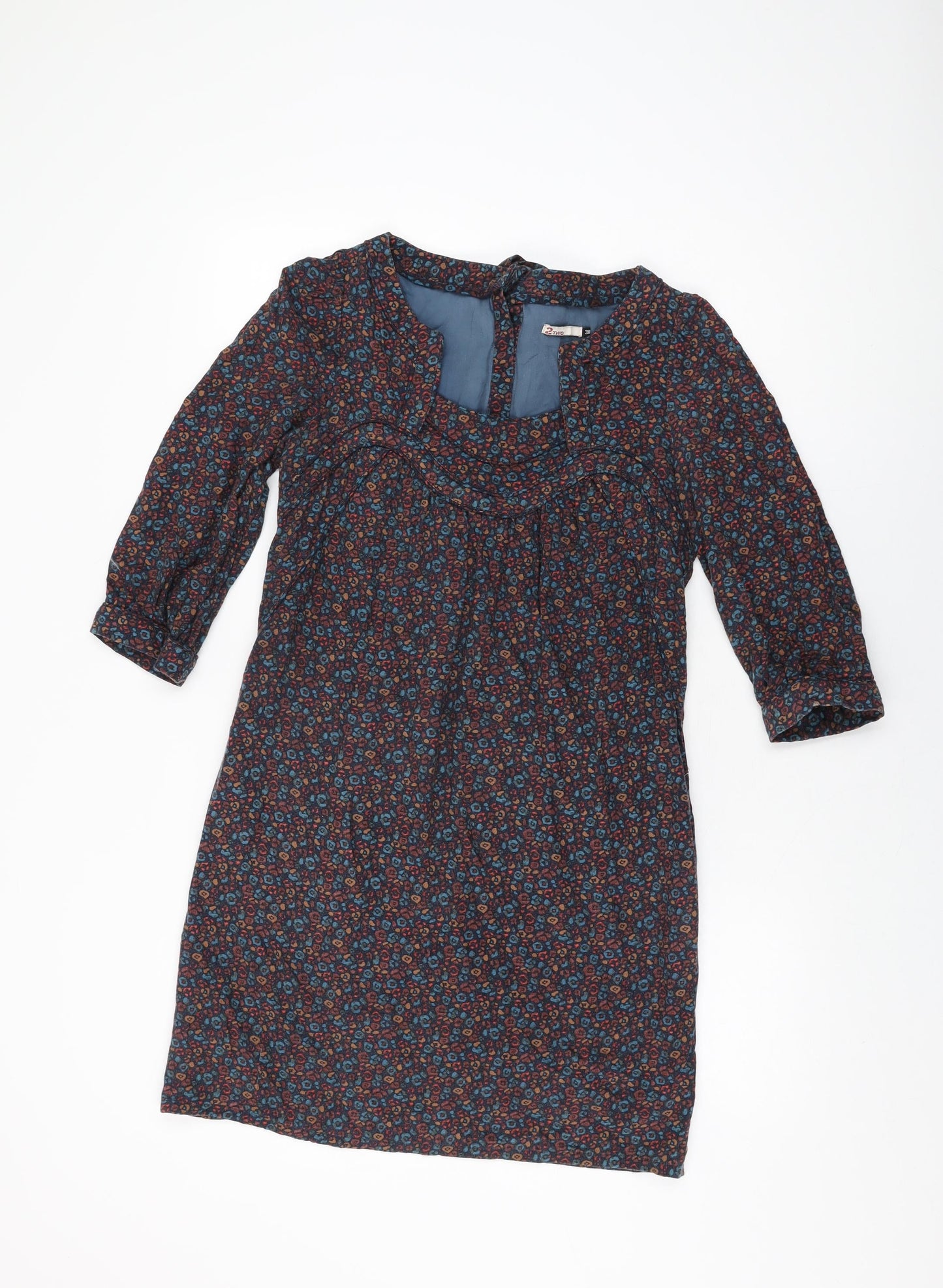 2two Womens Black Geometric Cotton Shift Size 10 Square Neck Pullover