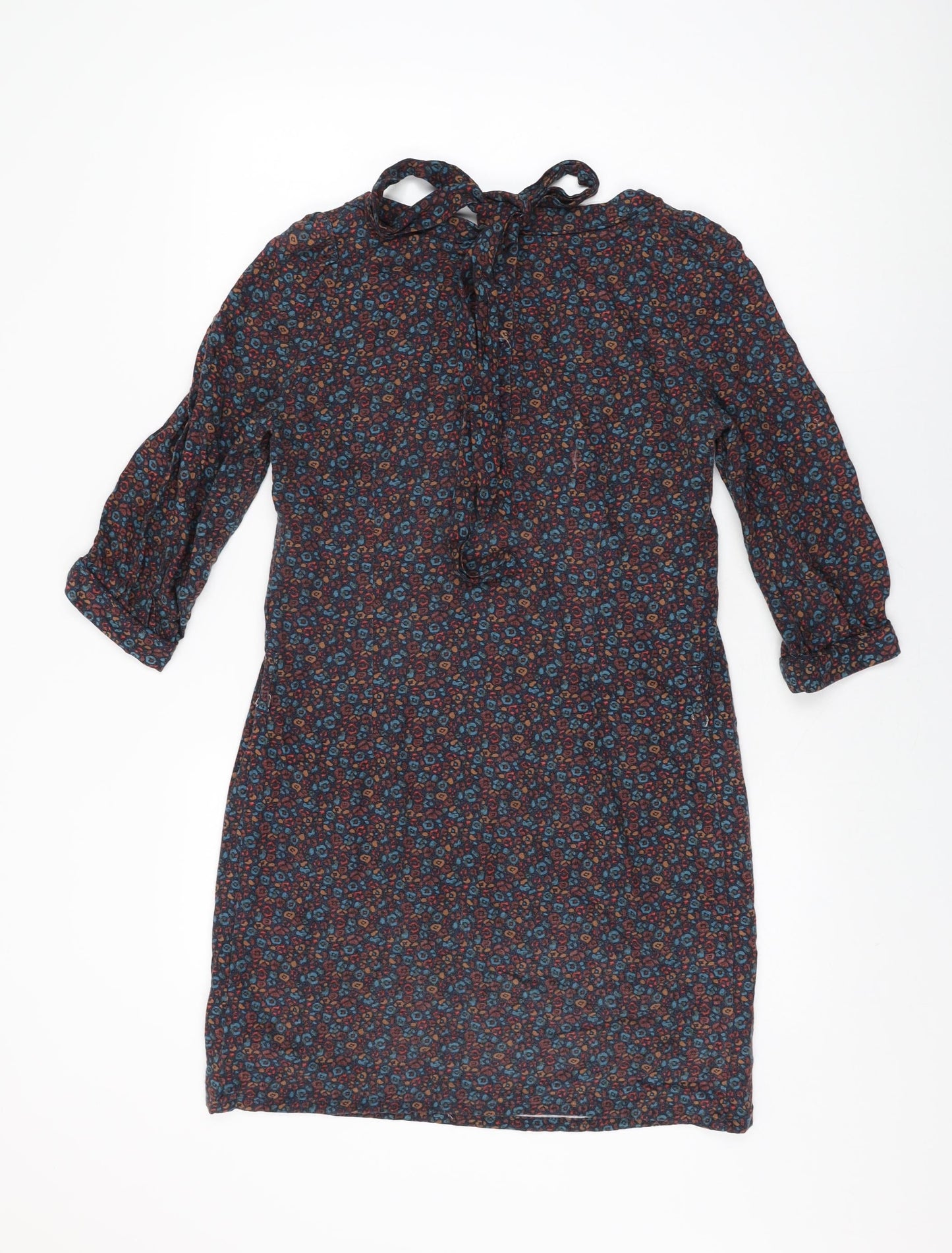 2two Womens Black Geometric Cotton Shift Size 10 Square Neck Pullover