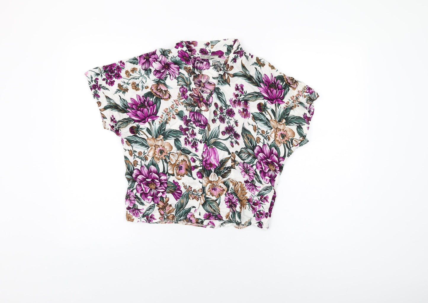 Debenhams Womens White Floral Viscose Basic Button-Up Size 16 V-Neck