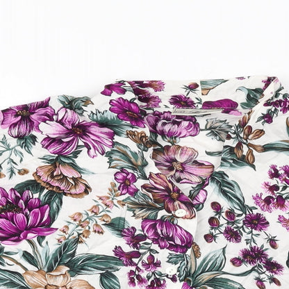 Debenhams Womens White Floral Viscose Basic Button-Up Size 16 V-Neck
