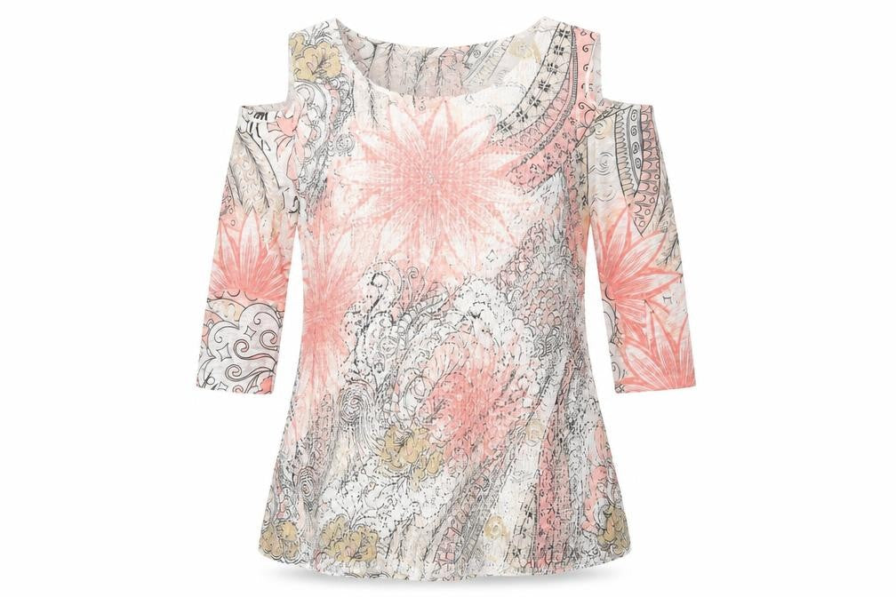 Izabel London Womens White Floral Polyester Basic T-Shirt Size 8 Round Neck
