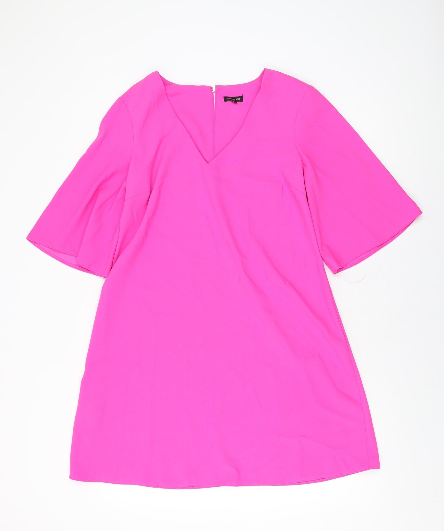 River Island Womens Pink Polyester Shift Size 8 V-Neck Button