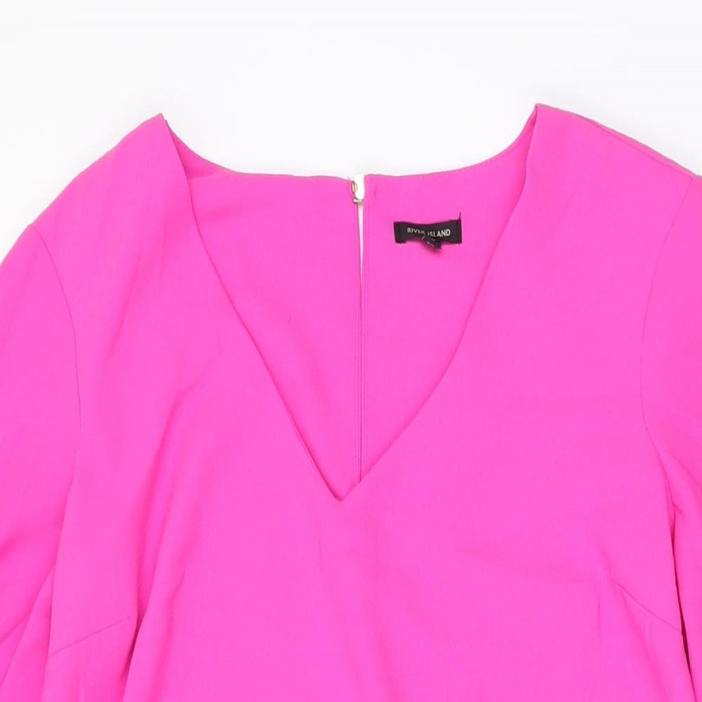 River Island Womens Pink Polyester Shift Size 8 V-Neck Button