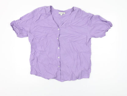 Additional front view of Autograph women’s purple polyester basic button-up, size UK 8, v-neck