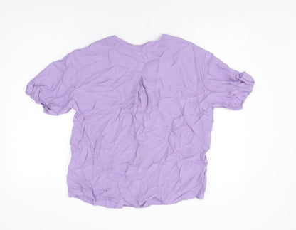 Back view of Autograph women’s purple polyester basic button-up, size UK 8, v-neck