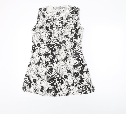 Marks and Spencer Womens White Floral Linen Basic T-Shirt Size 10 Round Neck