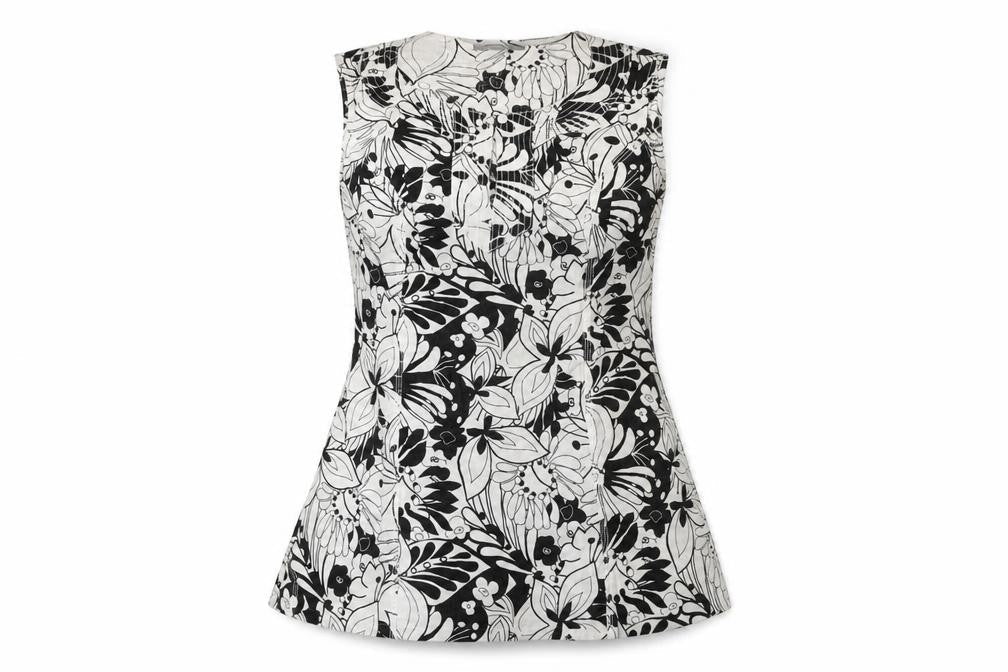 Marks & Spencer Womens White Floral Linen Basic T-Shirt Size 10 Round Neck