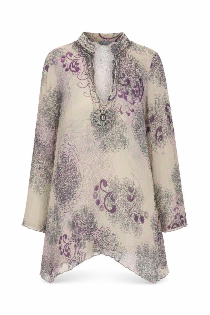 Per Una Womens Beige Floral Polyester Tunic Blouse Size 12 V-Neck