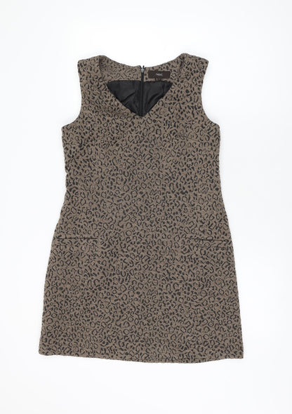 Next Womens Brown Geometric Polyester Shift Size 10 V-Neck Zip