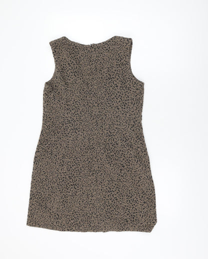 Next Womens Brown Geometric Polyester Shift Size 10 V-Neck Zip