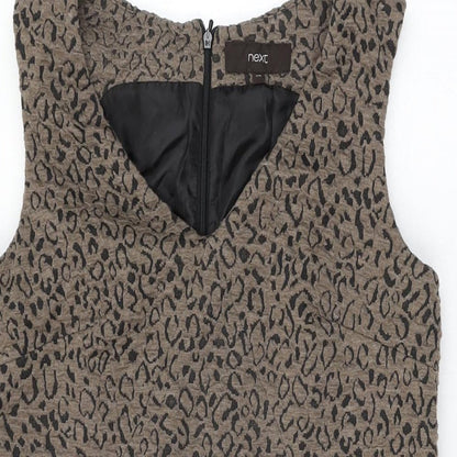 Next Womens Brown Geometric Polyester Shift Size 10 V-Neck Zip