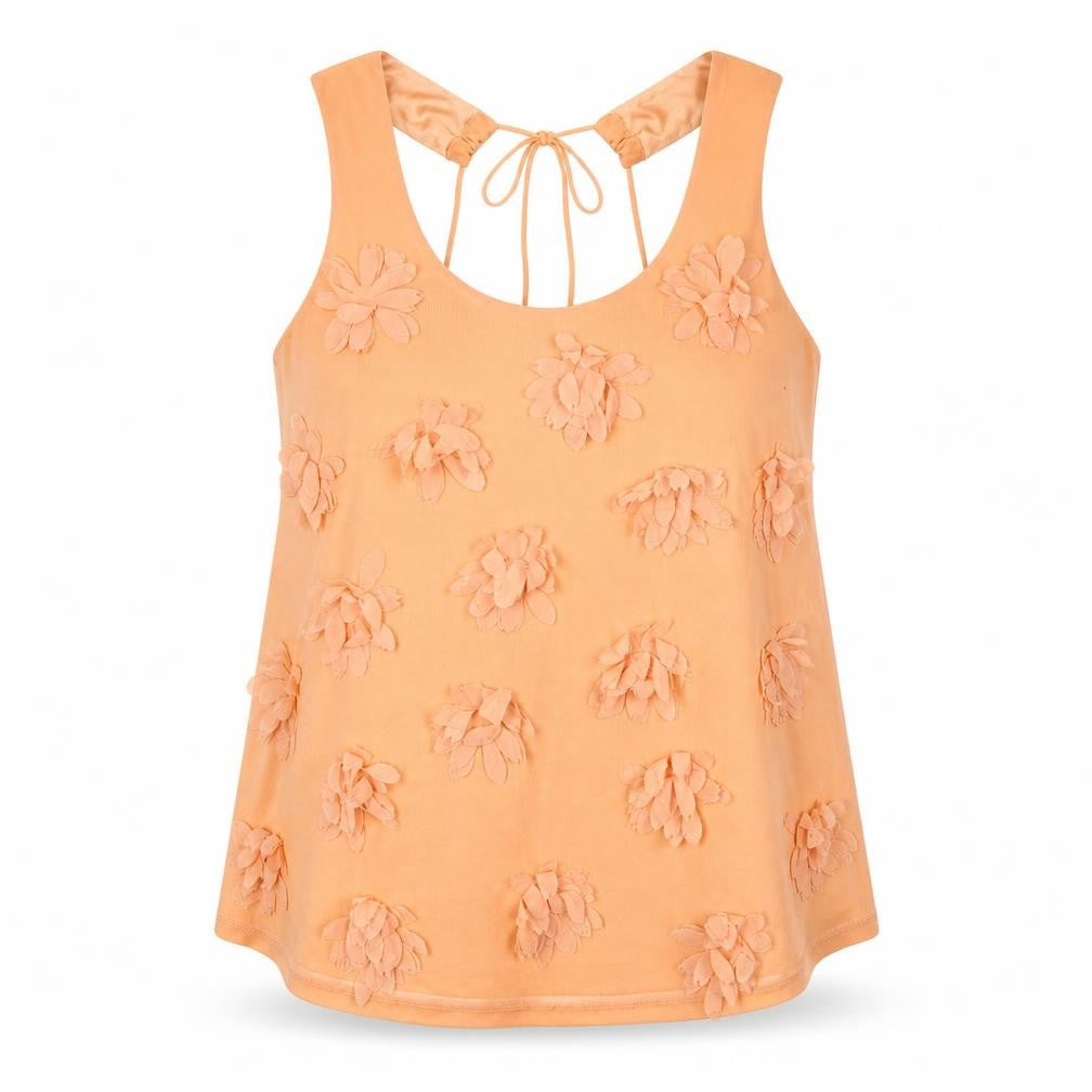 Topshop Womens Orange Floral Polyester Basic Blouse Size 8 Round Neck