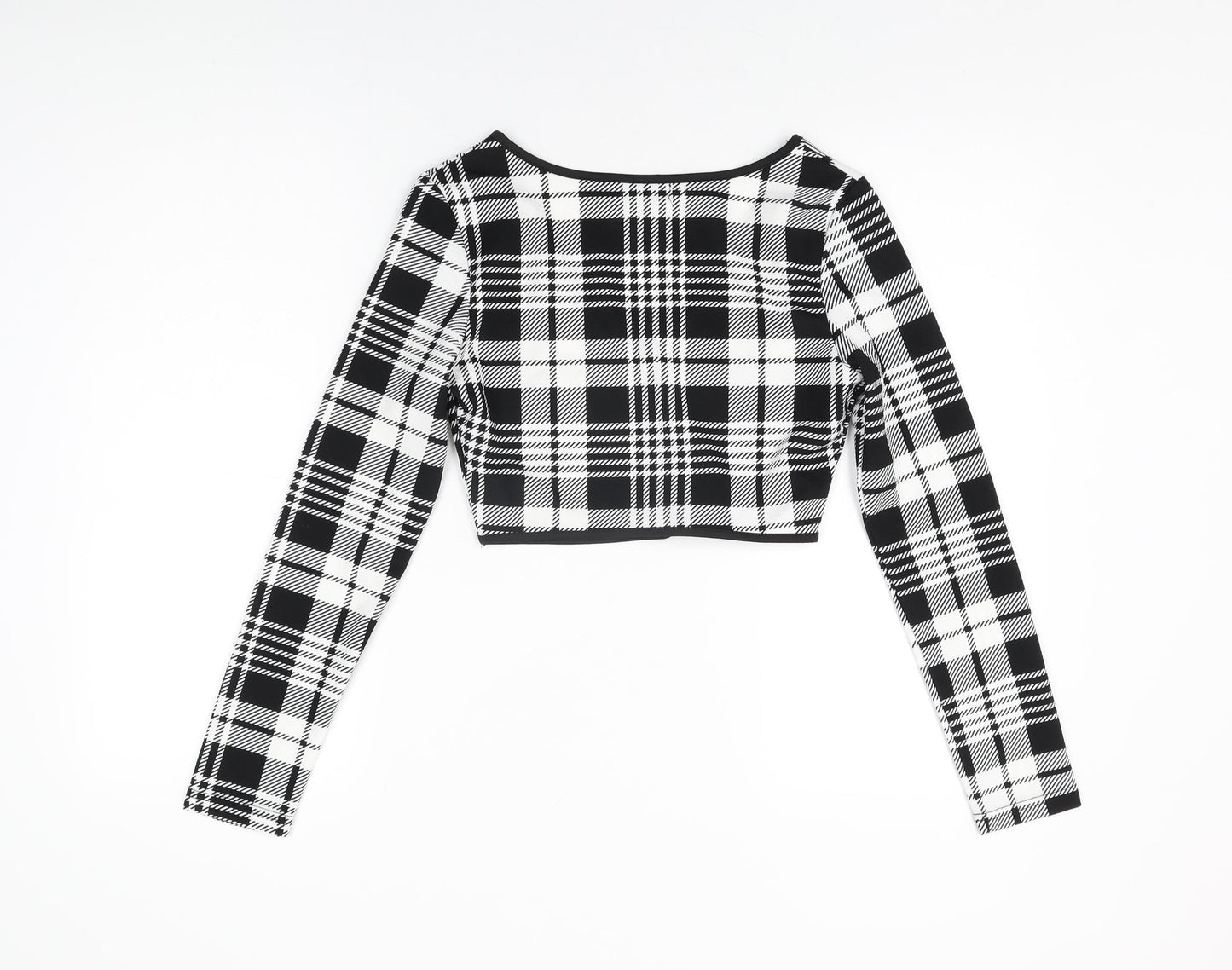 CBR Womens Black Geometric Polyester Cropped T-Shirt Size S V-Neck
