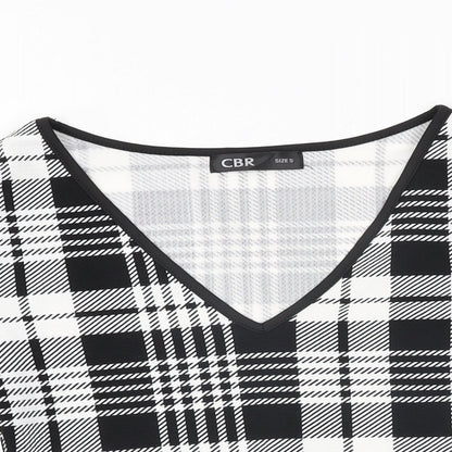 CBR Womens Black Geometric Polyester Cropped T-Shirt Size S V-Neck